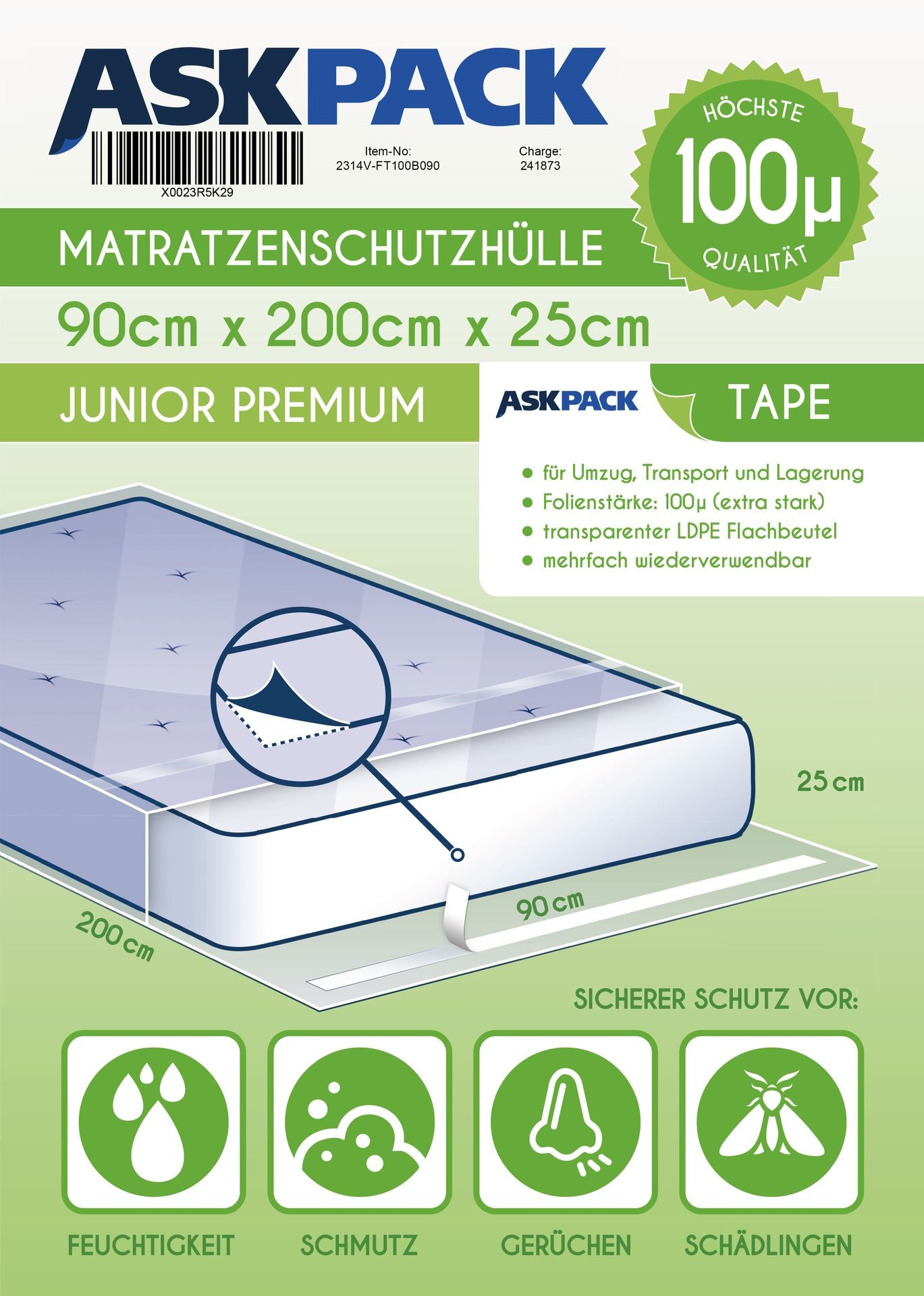 Matratzenschutzhülle mit Klebeband
