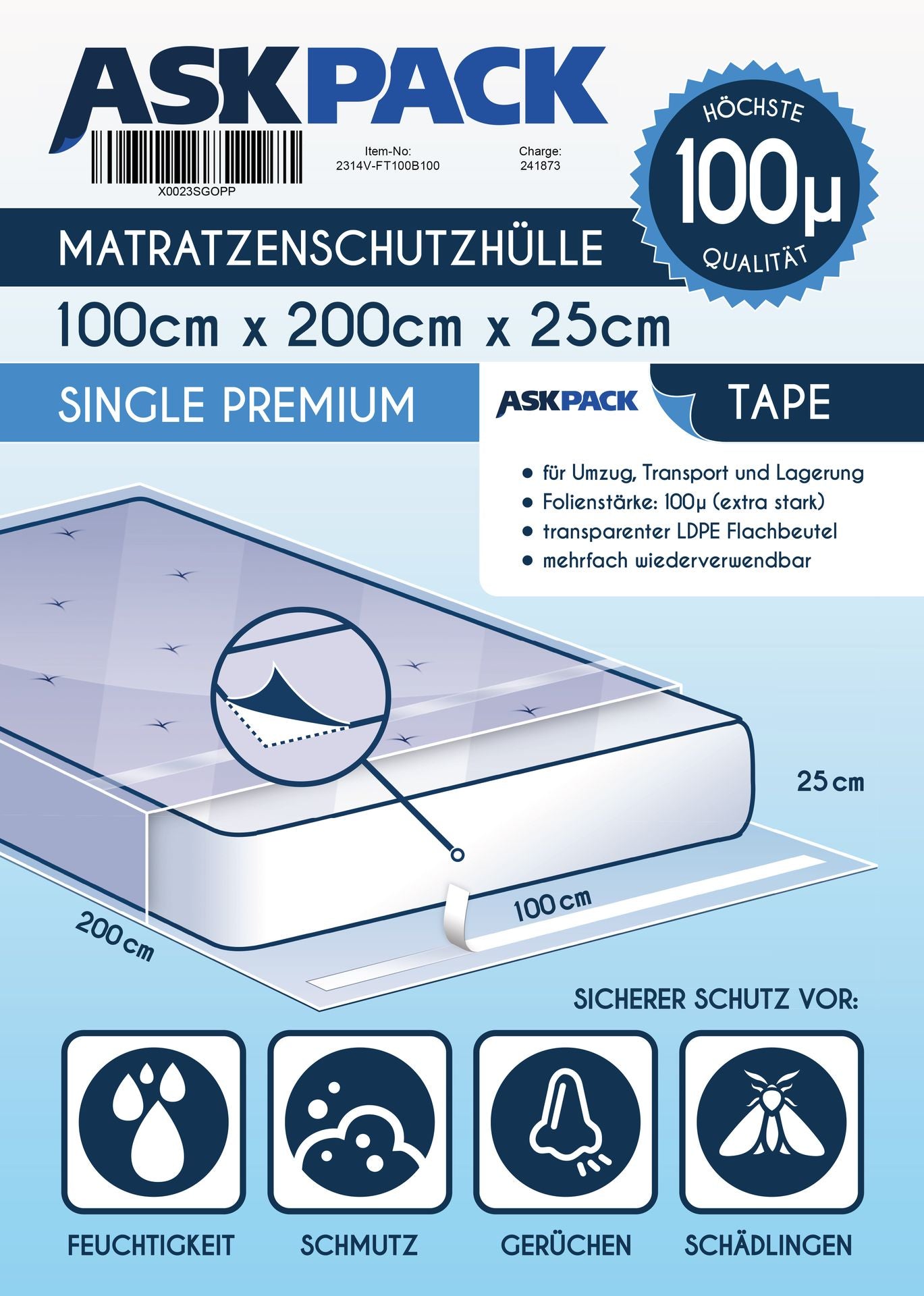 Matratzenschutzhülle mit Klebeband