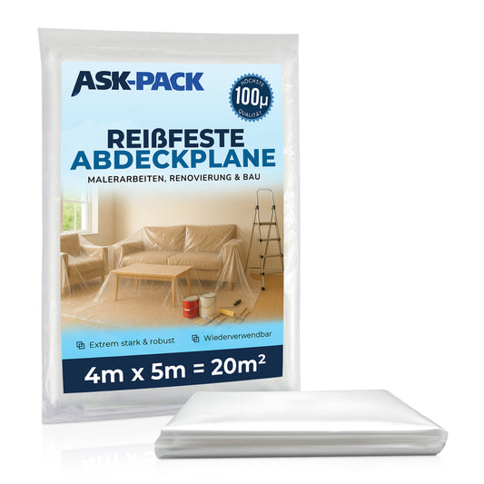 NEU - Abdeckfolie 100 µm – Extra starke Möbelschutzfolie 4x5m (20m²) – Schutzfolie für Umzug, Malerarbeiten & Möbel